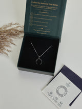 Silver Black Stone Crescent Horn Pendant Necklace - TOSSIDO