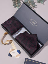 Black & Red Floral Woven Ascot & Pocket Square