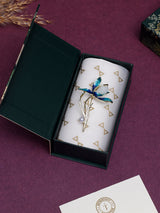 Teal Enamel Orchid Crystal Brooch