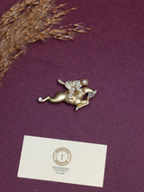 Matte Gold Crystal Jockey Brooch