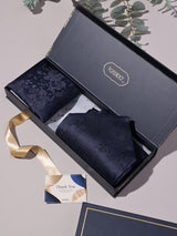 Navy Self Floral Woven Ascot & Pocket Square