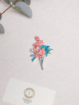 Coral Peony Blue Leaf Pearl Brooch