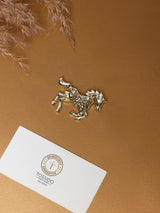 Gold Crystal Running Horse Brooch