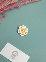 White & Yellow Enamel Pearl Flower Brooch