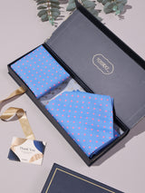 Sky Blue & Pink Polka Dot Woven Ascot & Pocket Square