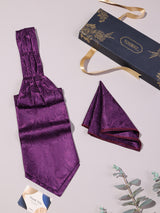 Purple Self Paisley Woven Ascot & Pocket Square