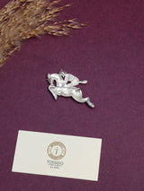 Matte Silver Crystal Jockey Brooch