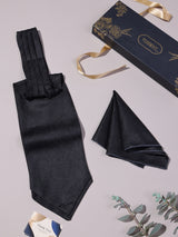 Black Self Floral Woven Ascot & Pocket Square
