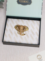 Gold Amber Crystal Elephant Head Brooch