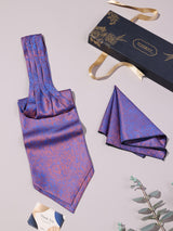 Blue & Rust Floral Woven Ascot & Pocket Square