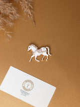 White Enamel Crystal Saddle Horse Brooch