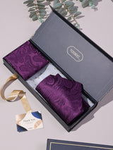 Purple Self Paisley Woven Ascot & Pocket Square