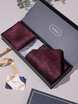 Maroon Classic Paisley Woven Ascot & Pocket Square