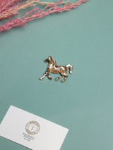 Red Enamel Gold Mane Horse Brooch