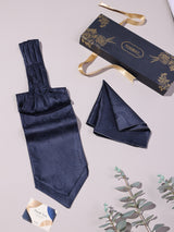 Navy Self Paisley Woven Ascot & Pocket Square