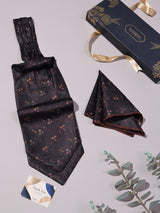 Dark Brown & Orange Floral Woven Ascot & Pocket Square