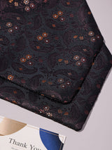 Dark Brown & Orange Floral Woven Ascot & Pocket Square