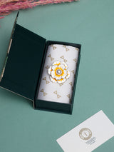White & Yellow Enamel Pearl Flower Brooch
