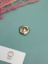 Black Enamel Gold Swirl Camellia Brooch