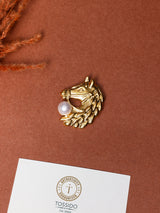 Gold Pearl Horse Head Brooch