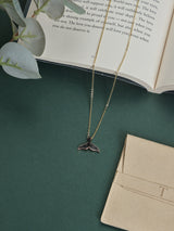 Black Stone Whale Tail Pendant Necklace - TOSSIDO