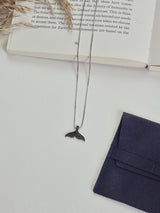 Silver Black Stone Whale Tail Pendant Necklace - TOSSIDO