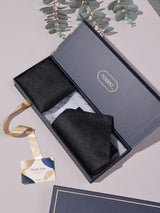 Black Self Floral Woven Ascot & Pocket Square