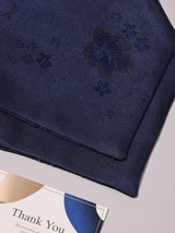 Dark Blue Bold Floral Woven Ascot & Pocket Square