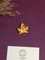 Amber Enamel Crystal Maple Leaf Brooch