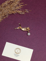 Gold Crystal Leopard Pearl Brooch