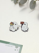 Flower Ghost & Boo Ghost Enamel Pin Set of 2 - TOSSIDO