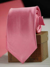 Glossy Pink solid necktie in woven microfiber, close-up