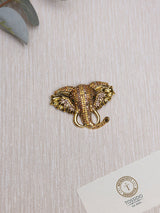 Gold Amber Crystal Elephant Head Brooch - TOSSIDO