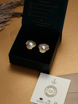 Gold Framed Pearl Stud Earrings - TOSSIDO