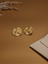 Gold Hammered Disc Stud Earrings - TOSSIDO
