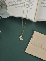 Gold Mother of Pearl Crescent Moon Pendant Necklace