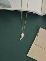 Gold Mother of Pearl Feather Pendant Necklace - TOSSIDO