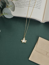 Gold Mother of Pearl Ivy Leaf Pendant Necklace - TOSSIDO
