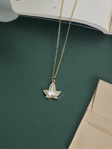 Gold Mother of Pearl Ivy Leaf Pendant Necklace - TOSSIDO
