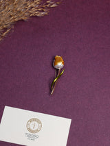 Gold & Pearl White Tulip Bud Brooch - TOSSIDO