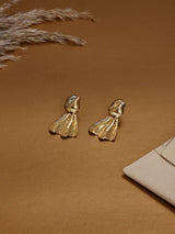 Gold Pleated Ribbon Drop Earrings - TOSSIDO