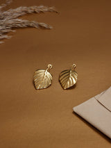 Gold Ribbed Leaf Drop Earrings - TOSSIDO
