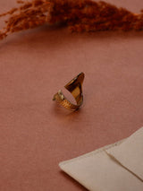 Gold Ribbed Leaf Wrap Adjustable Ring - TOSSIDO