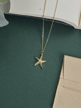 Gold Ridged Starfish Pendant Necklace