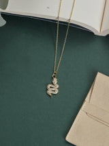 Gold Sparkle Snake Pendant Necklace - TOSSIDO