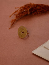 Gold Textured Cutout Disc Adjustable Ring - TOSSIDO