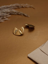 Gold Textured Fan Stud Earrings - TOSSIDO