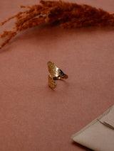 Gold Textured Leaf Wrap Adjustable Ring - TOSSIDO