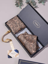 Golden Beige Paisley Woven Ascot & Pocket Square - TOSSIDO