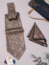 Golden Beige Paisley Woven Ascot & Pocket Square - TOSSIDO